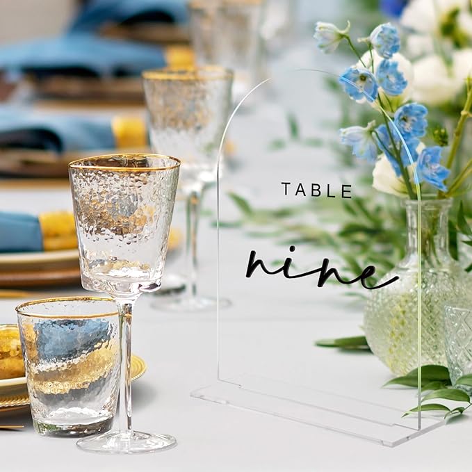 Clear Wedding Table Numbers 1-20 with Stands, 5x7 Inch Clear Arched Table Sign with Raised Black Numbers, Acrylic Arch Table Numbers for Wedding Reception, Party, Banquet and Event