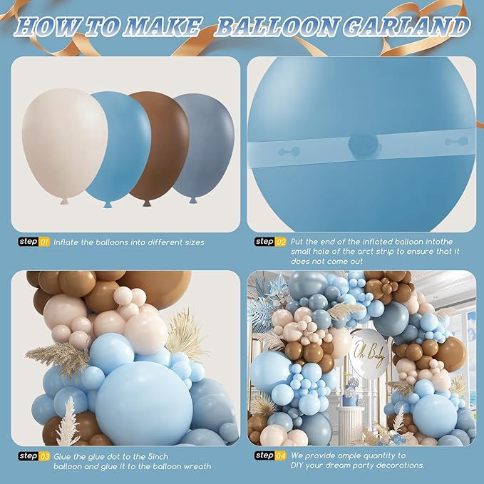 412Pcs Dusty Blue and Brown Balloon Arch Kit, 5 10 12 18inch Bear Baby Shower Decorations with Brown Sand White Dusty Blue Balloons for Baby Shower Decorations Gender Reveal Birthday Party Decoration