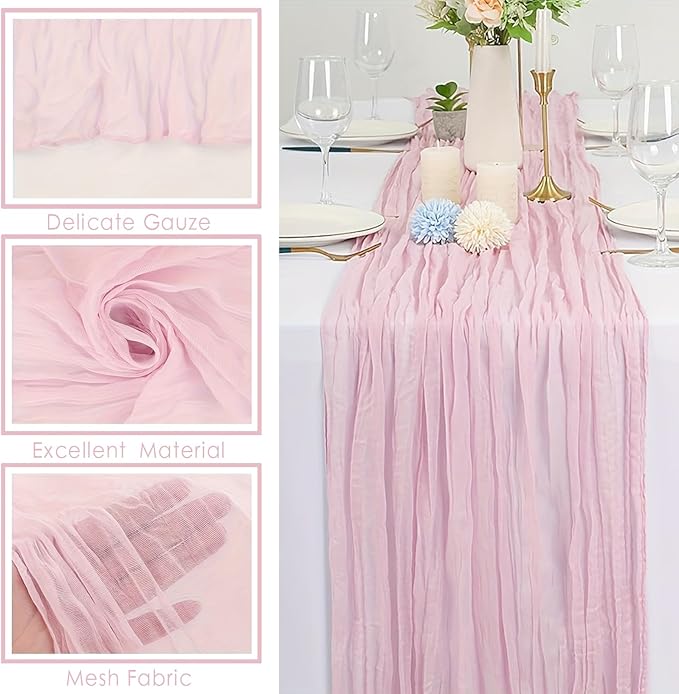 Cheesecloth Table Runner 10ft Rustic Gauze Cheese Cloth 35 x 120 Inches Long for Christmas Wedding Bridal Baby Shower Birthday Table Decorations (Dusty Pink, 6 Pack-10FT)
