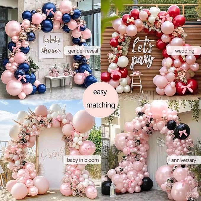 Pearl Pink Balloons Different Sizes Double Stuffed Pastel Baby Pale Pink Pearl Balloon Arch Garland Kit 18/12/5in with Bow for Bridal Wedding Birthday Baby Shower Coquette Party Decorations