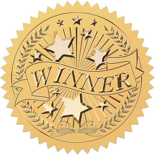 CRASPIRE Winner Star Gold Award Stickers Certificates Envelopes Seals 2" Foil Embossed Self Adhesive Round Labels for Wedding Invitation Graduation Corporate Diplomas Gift Wrapping Decor