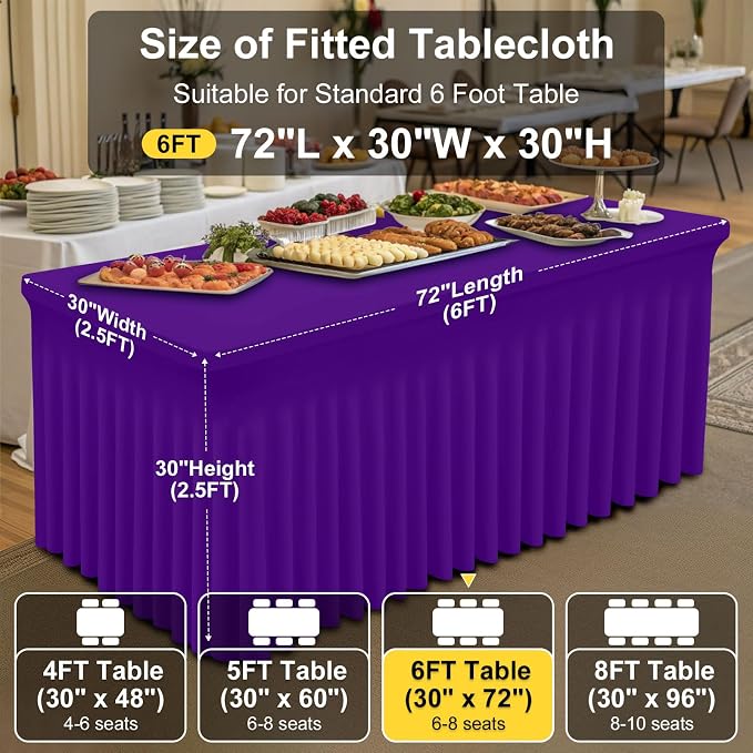 Smiry Spandex Tablecloth, Elastic Fitted Stretch Tablecloth for 6FT Rectangle Tables, Waterproof Washable Table Cover Skirt for Outdoor, Wedding, Banquet & Parties (Purple, 72Lx30Wx30H Inch)
