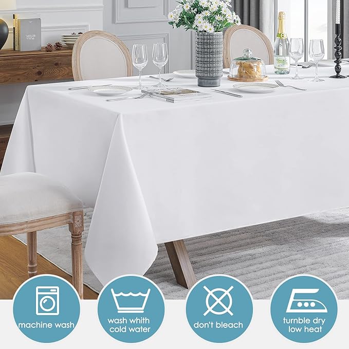 VidaFete 1 Pack 60 * 84inch Rectangle Tablecloth Polyester Table Cloth，Stain Resistant and Wrinkle Polyester Dining Table Cover for Kitchen Dinning Party Wedding Tabletop Buffet Decoration(White)