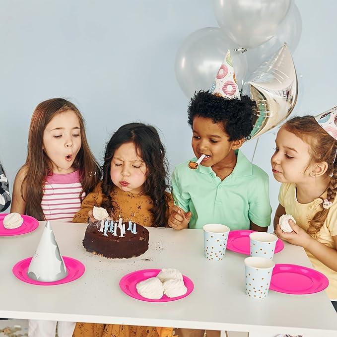 Breroa 72 Pieces Hot Pink Paper Plates 7 Inch Bulk Paper Plates Disposable Round Dessert Plate Heavy Duty Solid Color Plate Table Decors Party Supply for Birthday Party, Dinner Table, Wedding