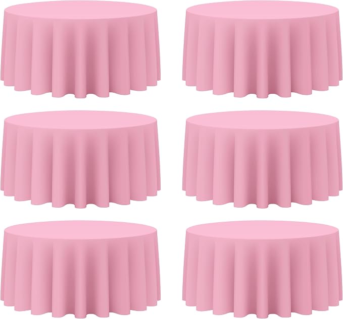 BRILLMAX 6 Pack Pink Round Tablecloths 132 Inch for 72” Tables - 150 GSM Polyester Fabric, Floor Length Drop, Water, Stain & Wrinkle Resistant Cloth Cover for Wedding Reception Banquet Dining