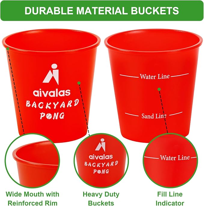 Aivalas Yard Pong Outdoor Games Glow Set in Dark, Giant Yard Pong Game for Adults and Family with 12 Buckets, 4 Balls and a Carrying Bag, Giant Pong for Beach, Camping, Lawn and Backyard