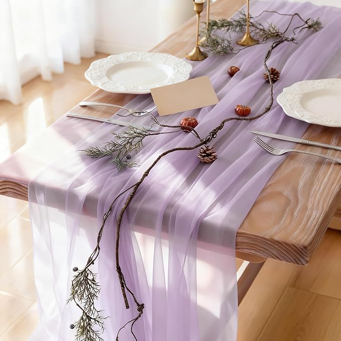 Lavender Purple Sheer Chiffon Table Runner 35x120 Inches for Wedding Bridal Shower Graduation Party Table Decor