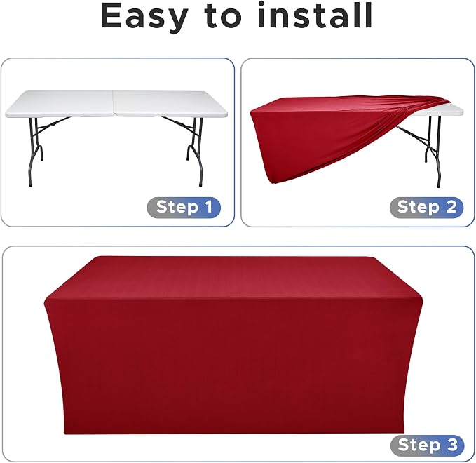 Nasitos Fitted Red Tablecloths for 6 Foot Tables - 72 x 30 Inch - 4 Pack Stretch Spandex Rectangle Table Clothes, Wrinkle Resistant Table Covers for Parties, Trade Show, Craft Show, Birthday