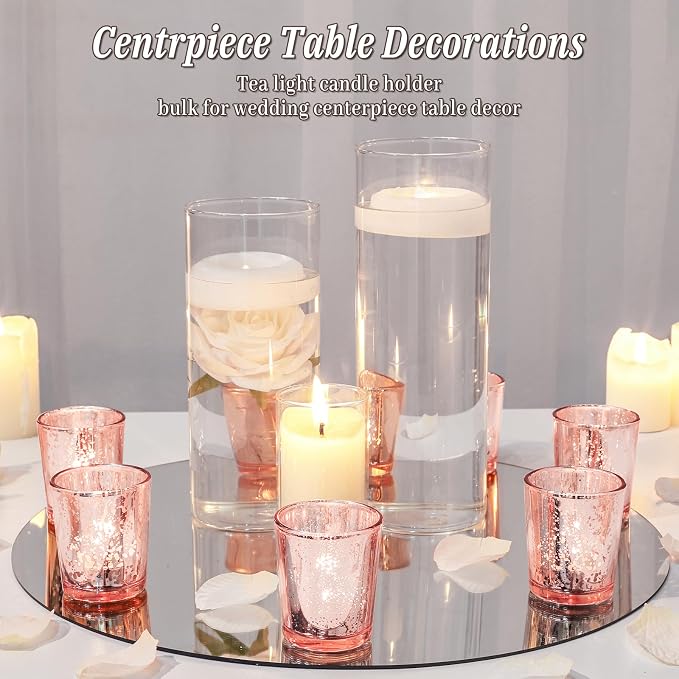 UPBUD Votive Candle Holders Set of 24, Speckled Mercury Rose Gold Glass Candle Holders for Wedding Centerpiece Table Decorations, Tealight Candle Holder for Party Bridal Shower Decor, Home Decor