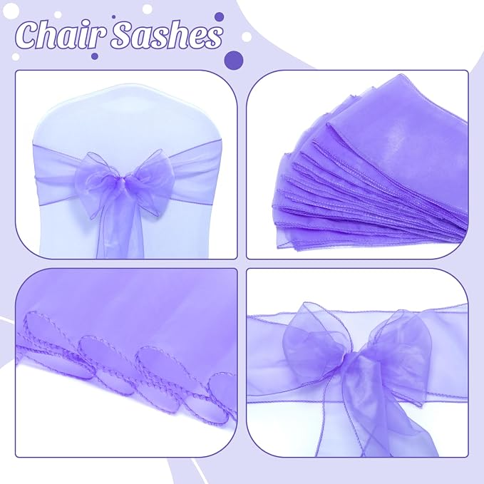 MDS® Pack of 250 Organza Chair Sashes for Wedding Decoration, Reusable Sheer Chair Bows for Banquet Chair Cover, Reception, Bridal Shower, Baby Shower, Birthday Party & Special Events - Lavander