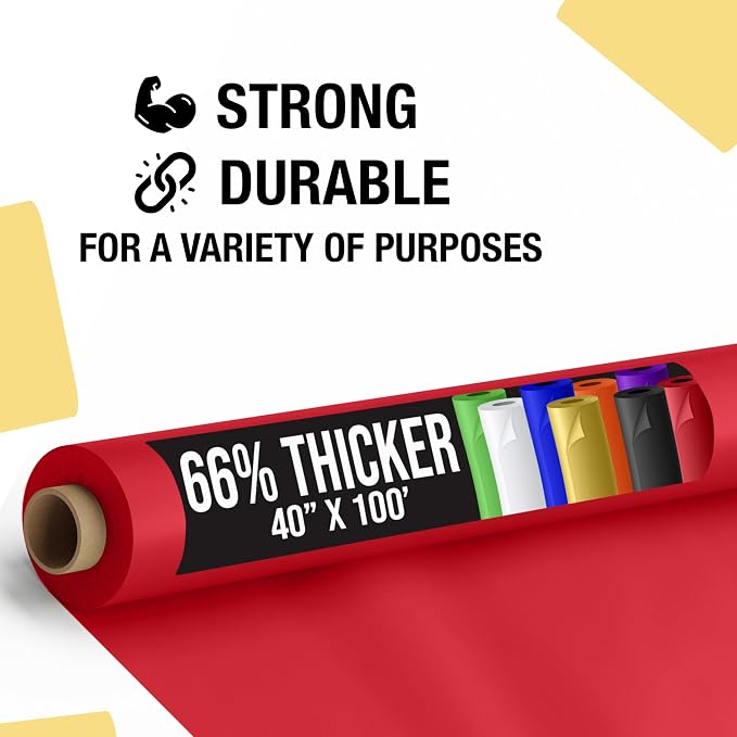 Party Solids 66% Thicker Premium Red Plastic Table Cover Roll 40" X 100' Table Cloth Plastic Cover Roll Quality Thick Banquet Rolls Disposable Tablecloth Rolls Strong American Based Company