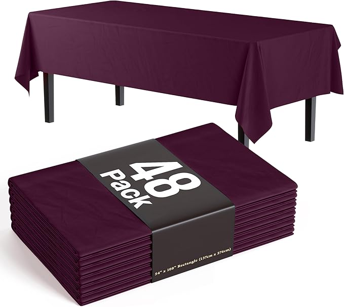 Exquisite Plum Tablecloths for Rectangle Tables 48 Pack Plastic Table Cloth Disposable 54" X 108" Plum Table Cloths Rectangle Tablecloth Plastic Tablecloths Rectangular Party Supplies
