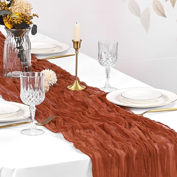20 Pack Cheesecloth Table Runner - 17x108 Inch Terracotta Boho Gauze Cheese Cloth Table Runners for Baby Bridal Shower Decoration Wedding Party Summer Garden Farmhouse