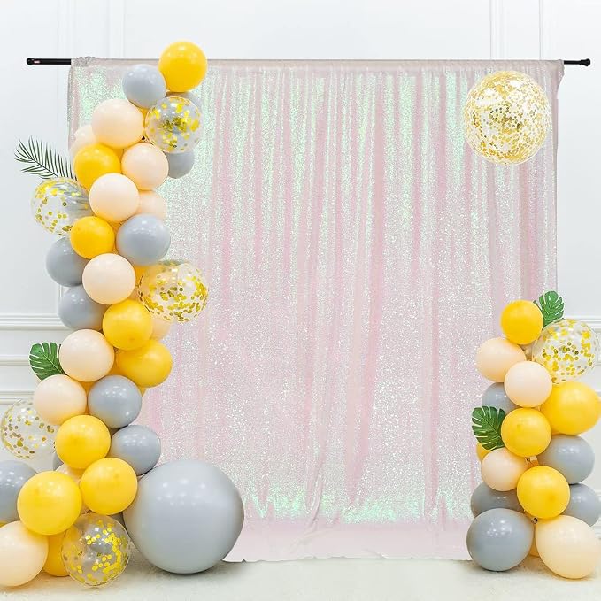 Eternal Beauty White Iridescent Sequin Backdrop, 8x10 Ft Glitter Background Curtains for Shimmer Photography Party Wedding Birthday Back Drop Decor