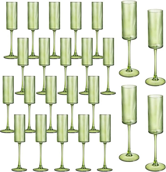 Champagne Flutes Set of 24,Vintage Ribbed Crystal Hand Blown 6 OZ Goblet Champagne Glasses Long Stem,Elegant Sparkling Wine Stemware Drinking Cocktail Unique Gift for Birthday, Wedding, Anniversary