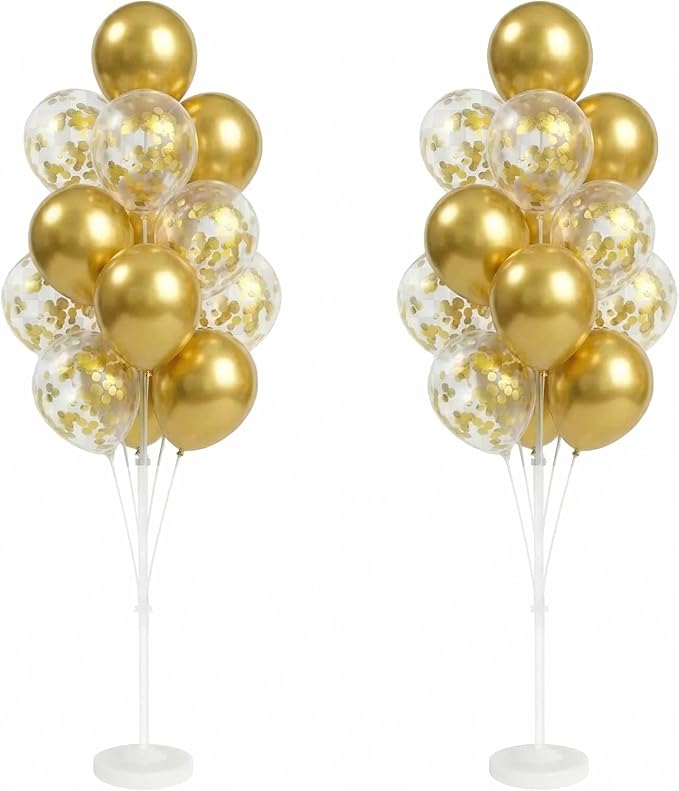 Balloon Column Kit Set of 2 With Confetti Balloons Included - Balloon Tower with Stand, Base, and Pole,Backdrop Decoration for Wedding, Baby Shower, Birthday Party, or Bachelorette Parties (Gold)