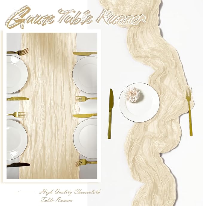 15 Pack Ivory Cheesecloth Table Runner 17 x 108 inch Cheese Cloth Table Runners 9ft Ivory Table Runner Rustic Romantic Sheer Gauze Runner for Wedding Party Baby Shower Table Decoration
