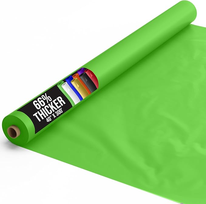 Party Solids 66% Thicker Premium Lime Green Plastic Table Cover Roll 40" X 300' Table Cloth Plastic Cover Roll Quality Thick Banquet Rolls Disposable Tablecloth Rolls Strong American Based Company