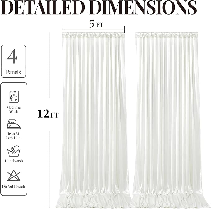 Ivory Glitter Backdrop Curtains - 20x12FT Satin Photo Backdrop, Wrinkle-Free Shimmer Back Drop Cloth Shiny Drapes for Photobooth Wedding Birthday Parties Photoshoot Background Decorations