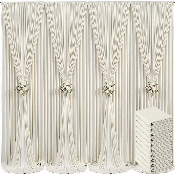 10 Panels Beige Backdrop Curtain for Baby Shower Wrinkle Free 50ft x 10ft Backdrop Drapes Panels for Parties Wedding Bridal Shower Birthday Photo Photography Fabric Background Decoration