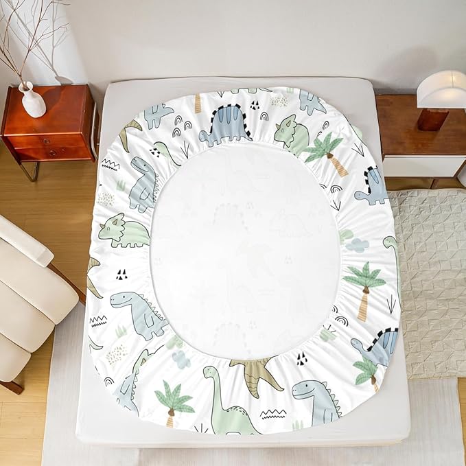 Kids Dinosaur Fitted Sheet Set Full Size 4 Pcs,Watercolor Cloud Jungle Trees Teens Sheets,Cute Cartoon Dino Animal Bedding Sets (1 Fitted,1 Flat,2 Pillowcases) Luxury Deep Pocket Bed Sheets
