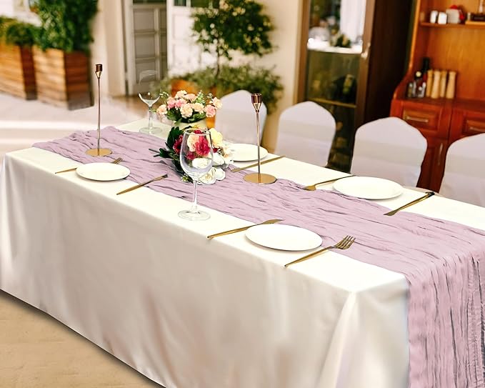 8 Pack Pink Cheesecloth Table Runner 10Ft Gauze Cheese Cloth Table Runner 35x120Inch Romantic Boho Table Runners for Wedding Banquet Event Birthday Party Anniversary Bridal Baby Shower Table Décor