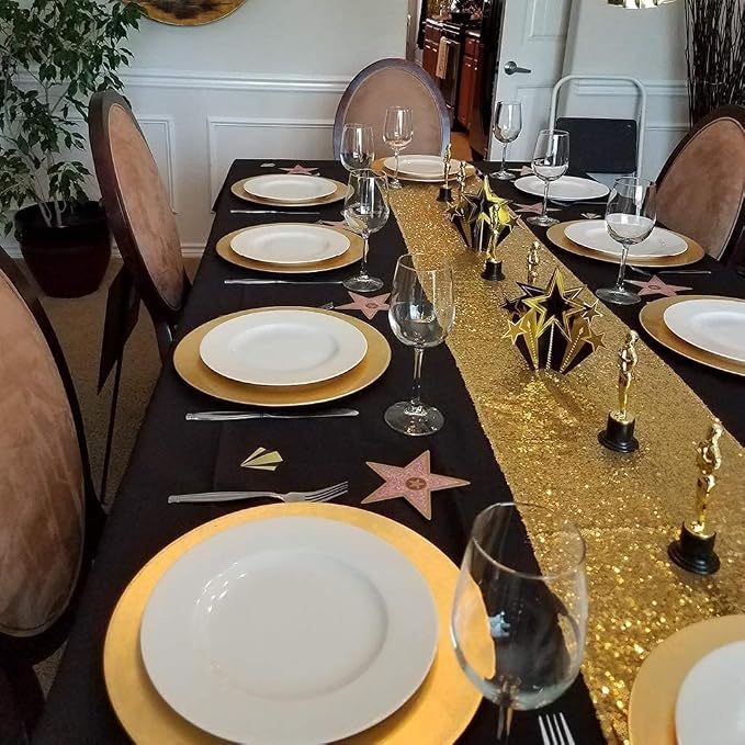12 Pack Gold Sequin Table Runner 12x108 Inch, High Density Sparkly Glitter Table Runners Bulk for Wedding Reception, Party Decorations, Banquet Events, Shimmering Gold Decor