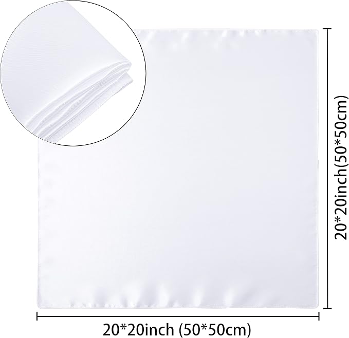 50 Pack Square Satin Dinner Napkins, 20x20 Inches Silky Soft Smooth Table Cloth Napkins for Restaurant Weddings Banquet Party Decoration, White