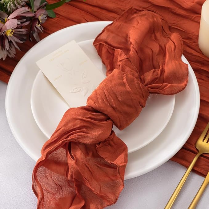 50 Pack Burnt Orange Napkins Cloth Washable Spring Summer Terracotta Cheesecloth Napkins Set of 50 Bulk 21x21 Inches for Wedding Baby Bridal Shower Birthday Dinner Party Decor