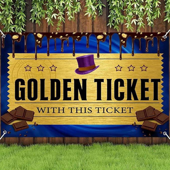 6x4FT Golden Ticket Photography Backdrop with Factory Backdrops Candy Photo Background Chocolate Factory Backdrop for Boy Girl Birthday Party Newborn Decoration Photo Booth TAYHBDJ105