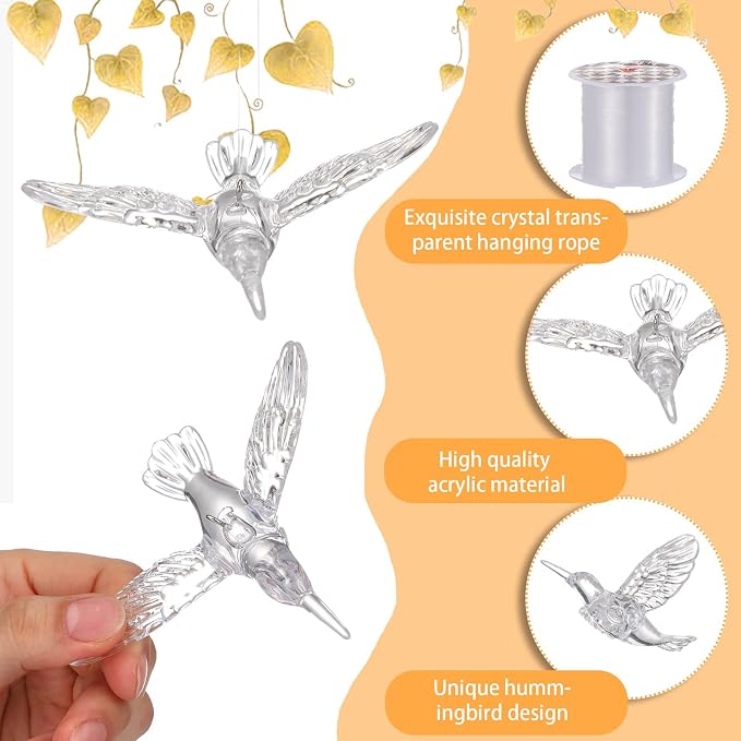 Novabright 30 Pcs Hummingbird Hanging Ornaments Acrylic Crystal Hummingbird Wedding Decor Suncatchers Hanging Ceiling Decor Bird Figurines Ornaments for Trees Wedding Stage Home Decoration