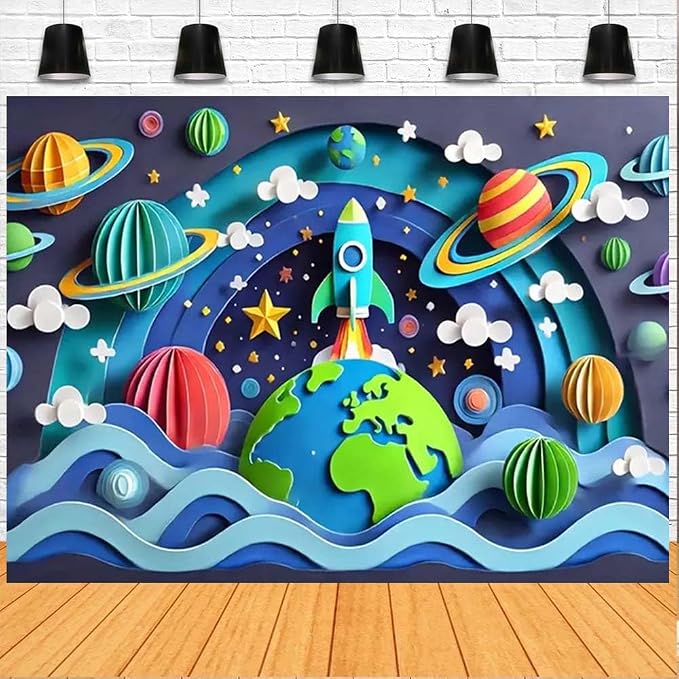 Galaxy Planet Party Photo Backdrop Space Happy Birthday Photography Background for Kids Boys Birthday Celebrations Party Decorations Solar System Planets Galaxy Banner (C, 5x3feet)