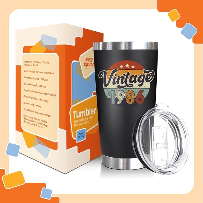 NewEleven 40th Gifts For Men Women - 40th Birthday Decorations For Men, Him, Her - Gifts For Turning 40-40 Year Old Gift For Man, Woman, Mom, Dad, Wife, Husband - 20 Oz Tumbler