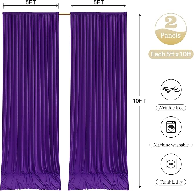 Purple Backdrop Curtains with Lights for Parties,10x10FT Wrinkle Free Wedding Photo Backdrop Curatin Drapes Fabric for Baby Shower Birthday Ceremony Reception Home Party Decorations