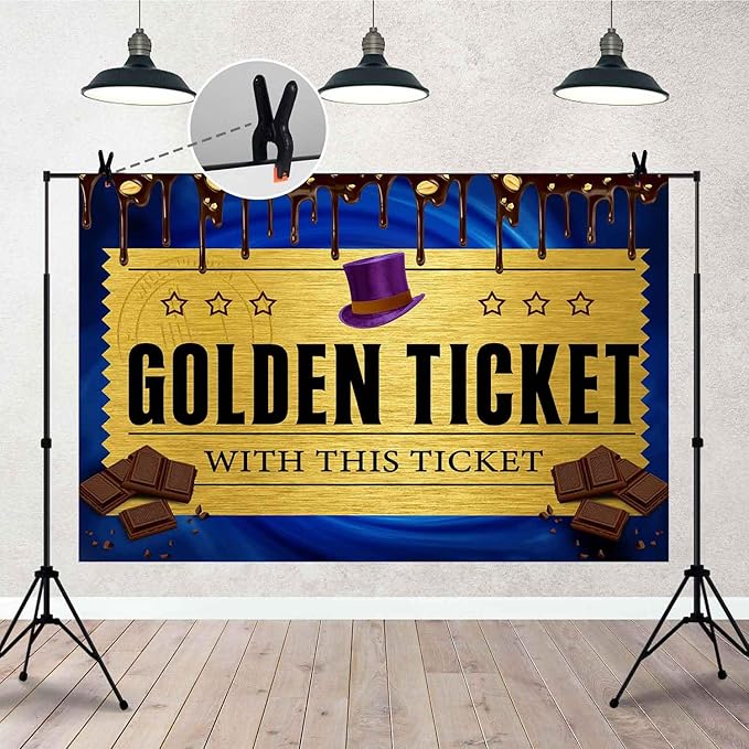 Chocolate Factory Golden Ticket Backdrop, Blue Drip Mini Top Hat Background, Kids Birthday Party Newborn Decoration Photo Booth TAY1902