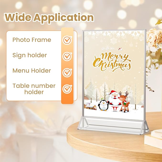 5X7 Sliver Frames Acrylic Sign Holder Double-Sided Silver Picture Frame 5x7 for Menu Holder Wedding Table Number Holder Christmas Photo Frames with Removable Sticky Dots -12 Pack