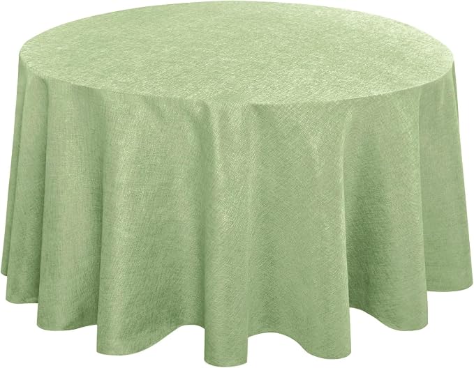 Hiasan Faux Linen Tablecloth 120 Inch Round - Wrinkle and Stain Resistant Table Cover Decorative Farmhouse Table Cloth for Dining Party Picnic Kitchen, Sage Green