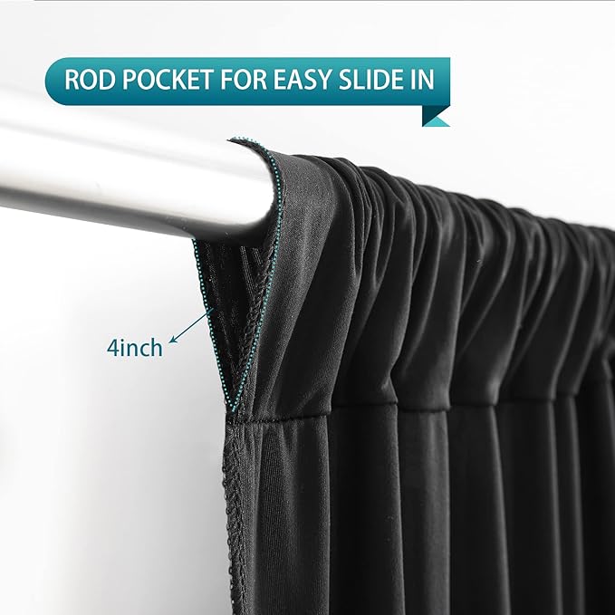 Black Backdrop Curtain 2 Panels-Wrinkle-Free Black Curtains Polyester Photography Drapes for Wedding Birthday Party Photo Background Backdrop Stand- 8 X10FT