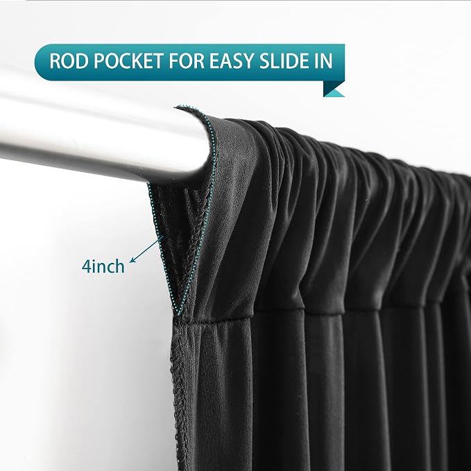 Black Backdrop Curtain 2 Panels-Wrinkle-Free Black Curtains Polyester Photography Drapes for Wedding Birthday Party Photo Background Backdrop Stand- 8 X10FT