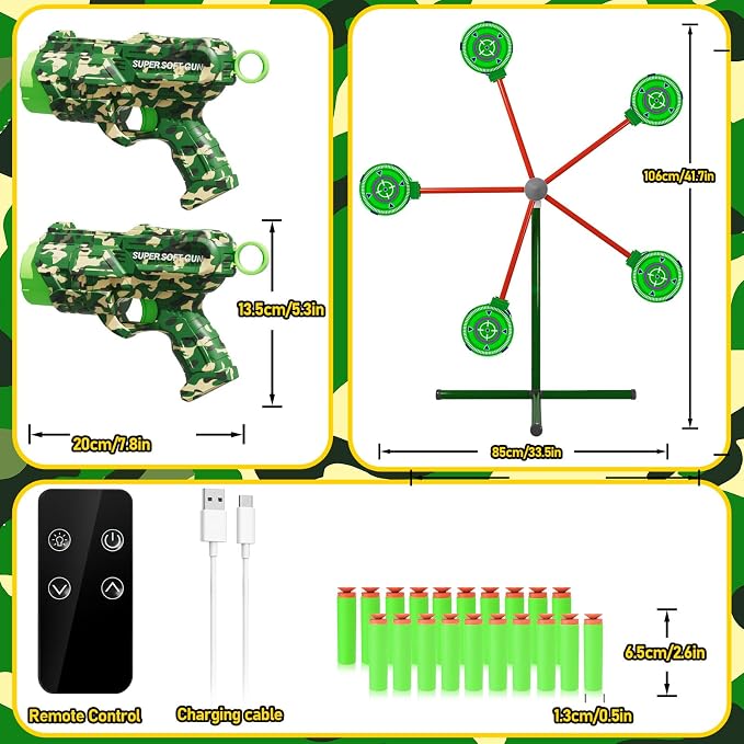 Rocket Shooting Games Toys with Rotating Target 2 Toy Guns 20 Foam Darts Kids Outdoor Toys for Boys Age 5 6 7 8 9 10+ Year Old Carnival Games Compatible with Nerf Guns (Green)