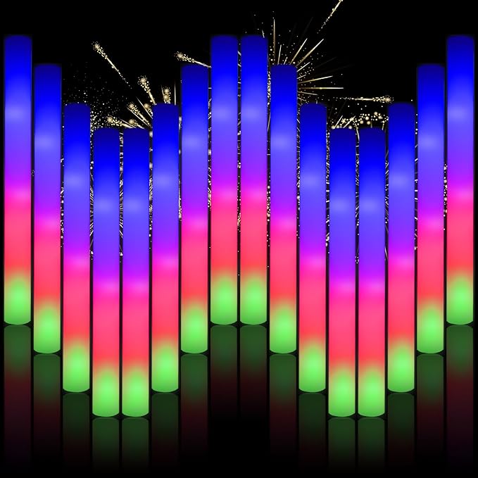 202PCS Glow Foam Sticks Bulk,LED Foam Sticks 3 Modes Flashing Glow in the Dark Light up Party Favors Supplies for Birthday, Wedding, Raves, Co