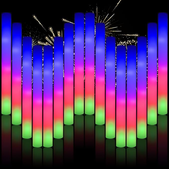202PCS Glow Foam Sticks Bulk,LED Foam Sticks 3 Modes Flashing Glow in the Dark Light up Party Favors Supplies for Birthday, Wedding, Raves, Co