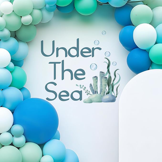 Under The Sea Baby Shower Decorations - Under The Sea Decal Sign for Balloons Arch Backdrop, Ocean Theme Party Decorations Boy, Blue First Birthday Decoration for Boy, 1st Ocean Theme Party Supplies