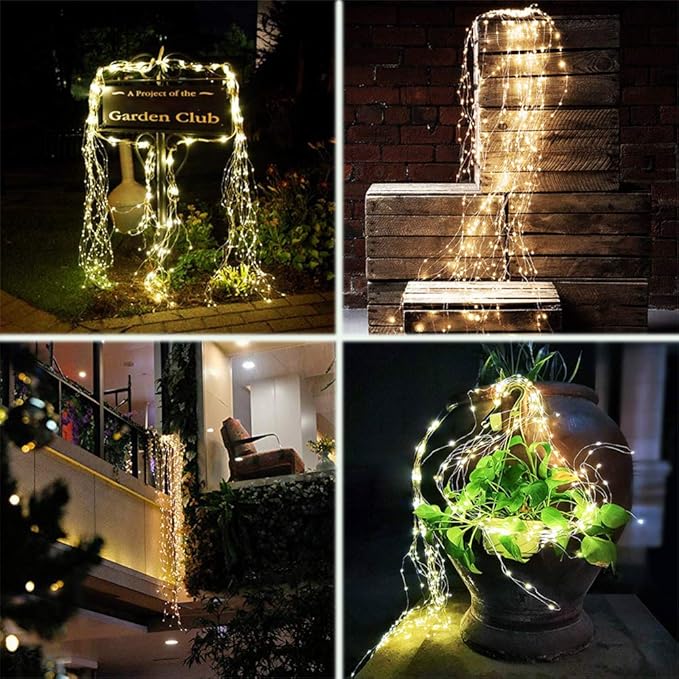 SHUKAN 220 LED Firefly Bunch Lights Battery Operated, 8 Flashing Modes Waterproof Copper Wire Waterfall Lights, Remote Controlled Timer and Hooks, Fairy Lights for Indoor Outdoor Decor (Warm White)