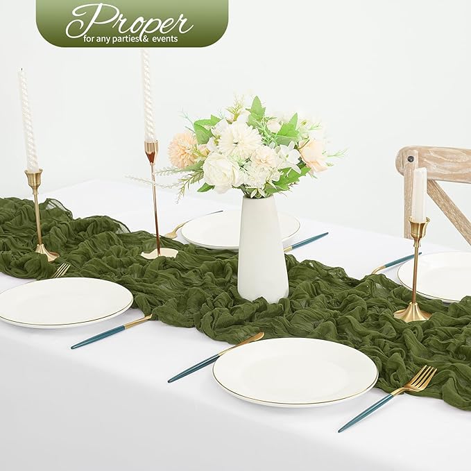 20 Pack Olive Green Cheesecloth Table Runner 120 Inch 10FT Rustic Boho Gauze Cheese Cloth Table Runner for Wedding Party Baby Shower Thanksgiving Christmas Decoration