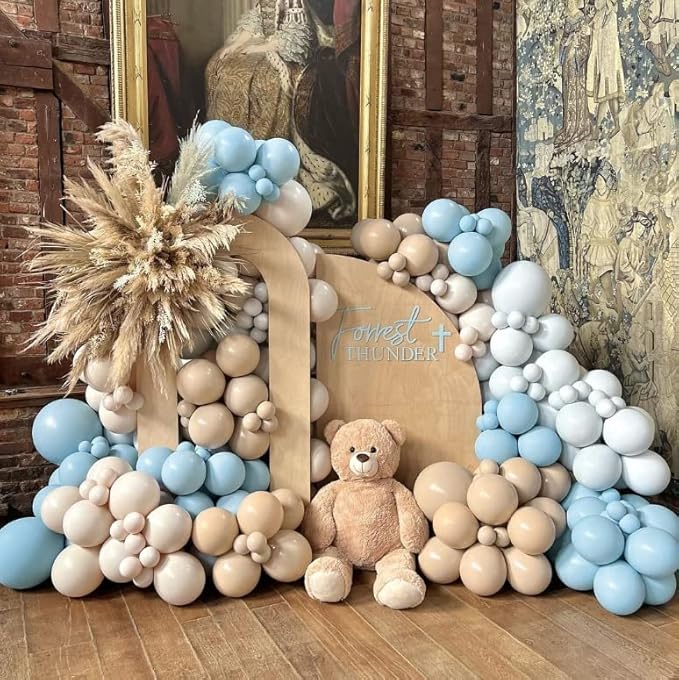 Double Stuffed Nude Beige Balloons Garland Macaron Blue Apricot Balloons White Sand Baby Blue Balloons Arch Kit For Boho Party Baby Shower Netural Gender Reveal Birthday Decorations