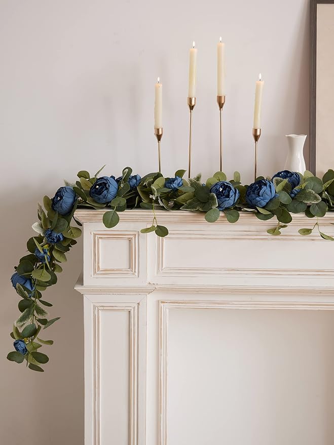 MISSPIN 2pcs Artificial Flowers Garland Eucalyptus Garland Vintage Fake Flower Peony Rose Vine Greenery Decorative Wall Hanging Plant for Wedding Arch Door Arrangement Party Decor