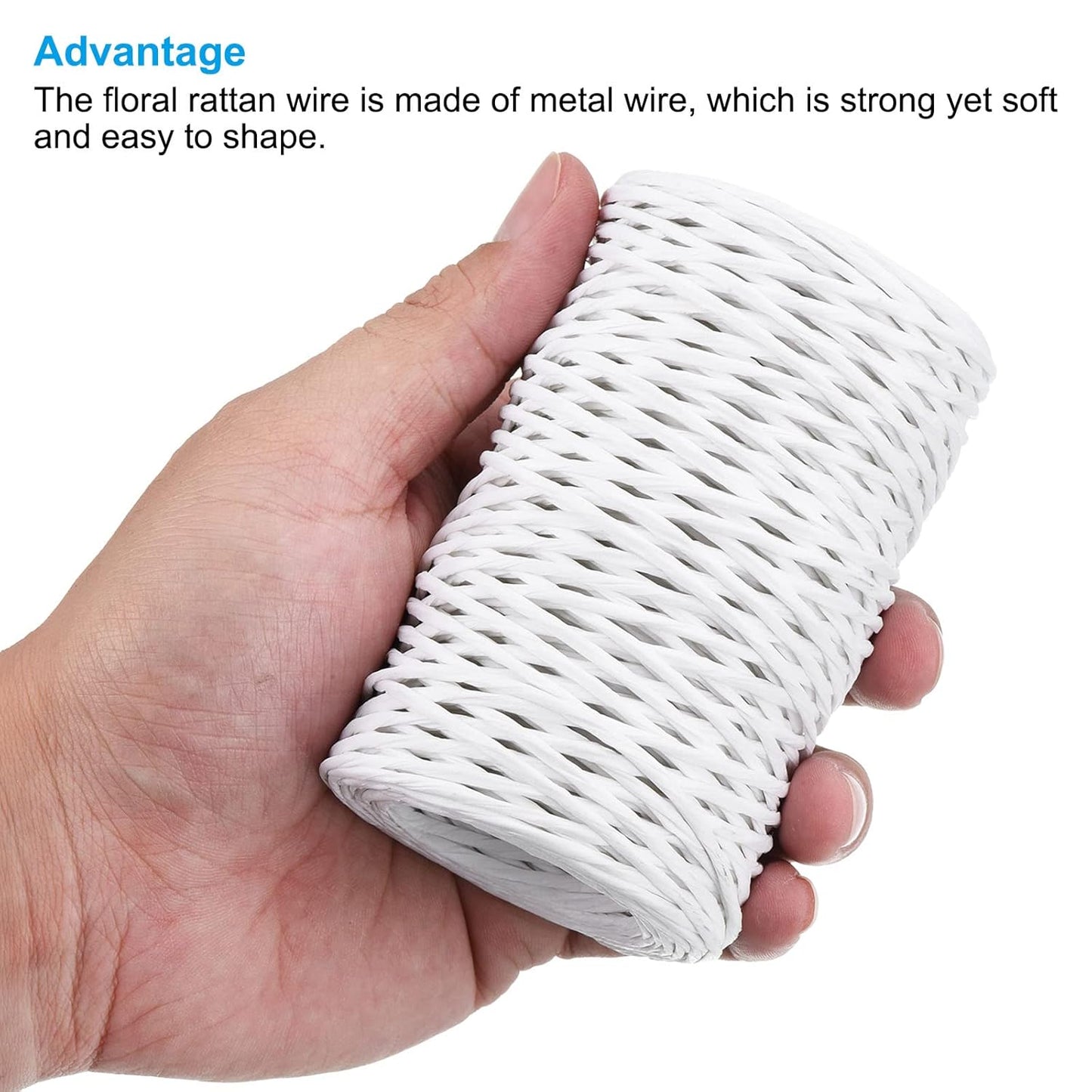 PATIKIL 164 Feet Floral Bind Wire Wrap Twine, 2mm Florist Wire Iron Wire Paper Covered Vine Wrapping Binding Wire for Flower Bouquets, White