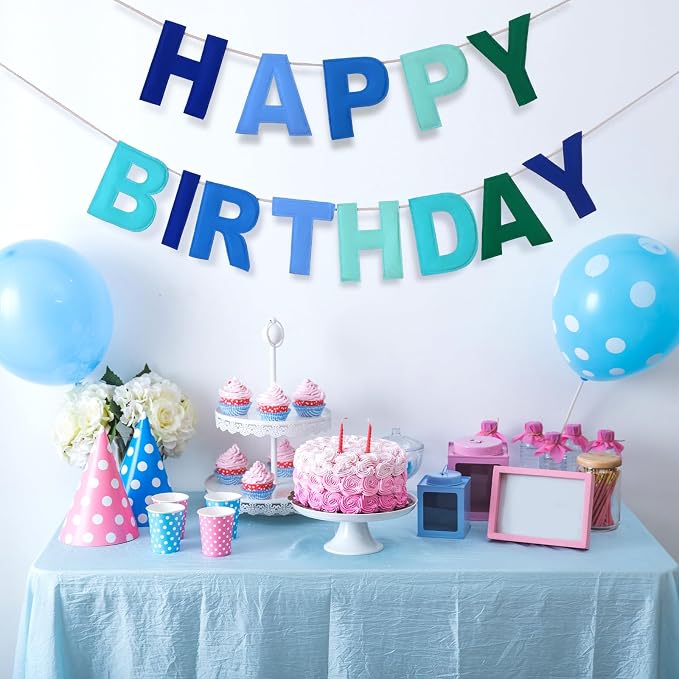 Mindsoft Felt Happy Birthday Garland Rainbow Banner Reusable Happy Birthday Sign Party Supply for Party Decor(Blue Color,Normal)
