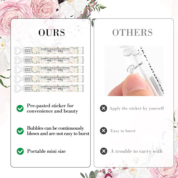 Hollowfly 120 Pack Pink Flower Wedding Mini Bubble Wands for a Wedding Bulk White Heart Bubble for Guests Send Off Wand Adults Bridal Exit Shower Party Supplies Valentine Anniversaries Celebration